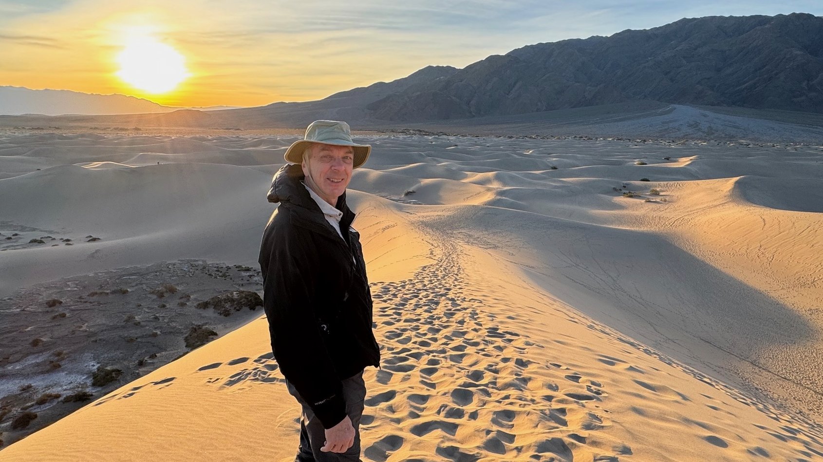 Mike Klein at the Mesquite Flat Sand Dunes in Death Valley National Park on New Year's Day, 2025.