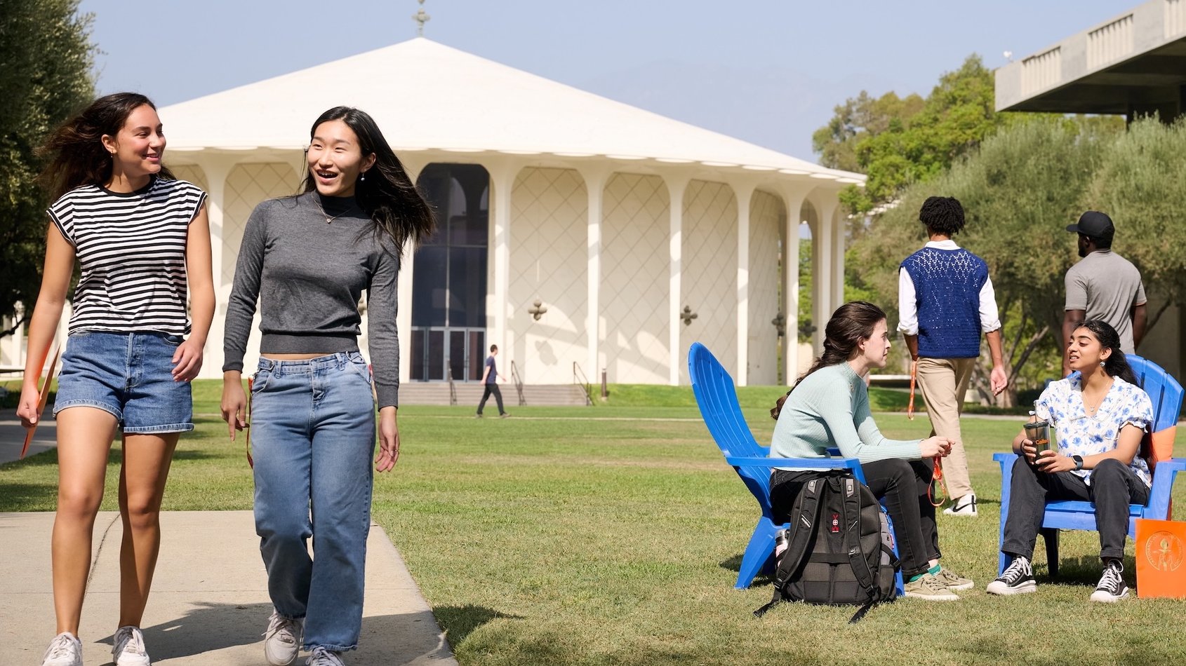 Students outside near Beckman Auditorium